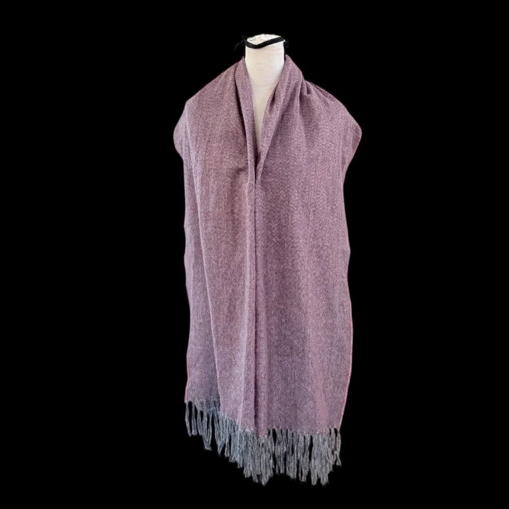 Cashmere brand wide purplish fringe scarf